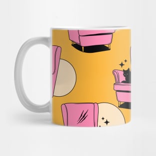Naughty Black Cat Pattern in yellow Mug
